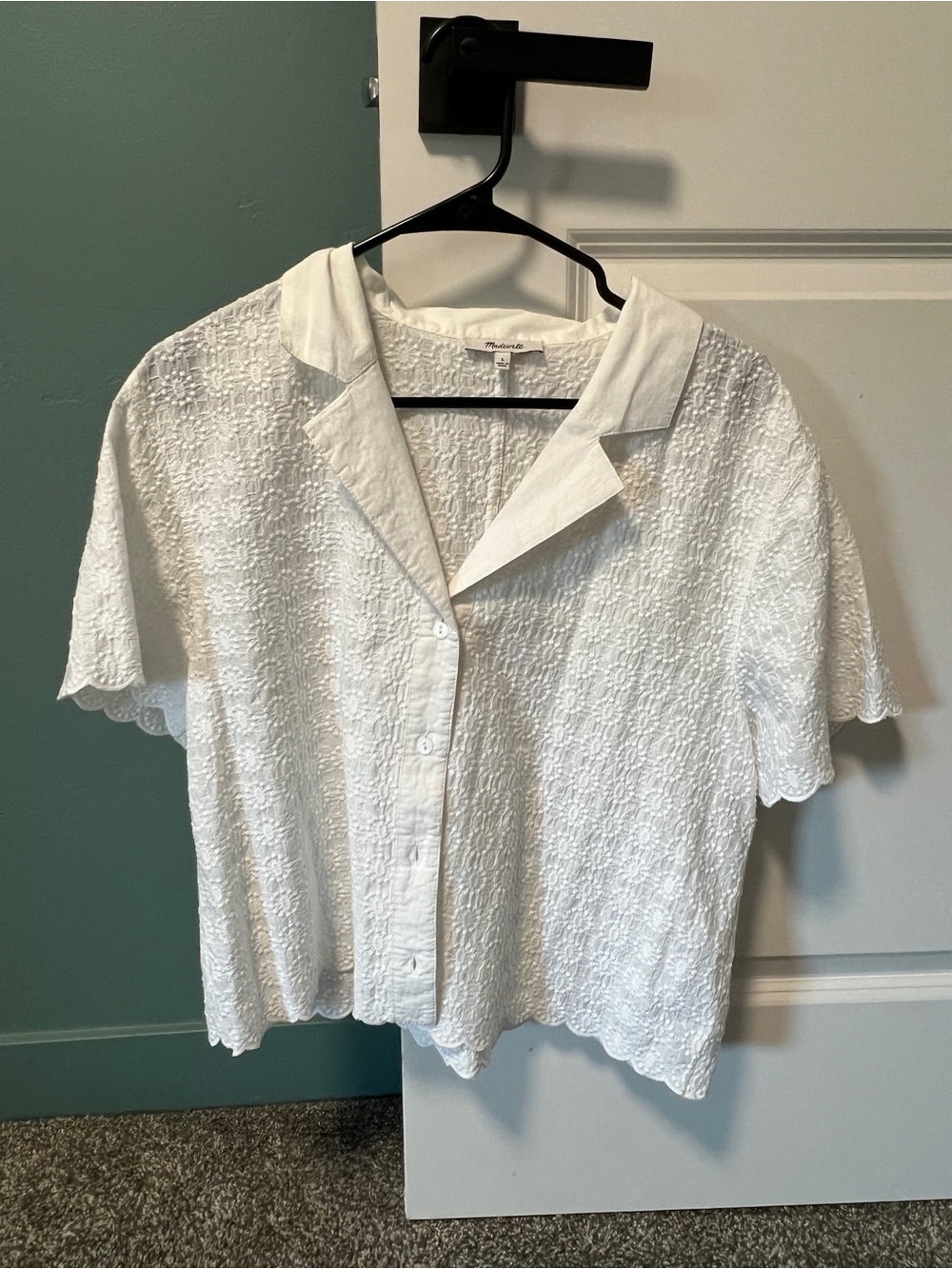 Madewell White Textured Short-Sleeve Button-Down Shirt
